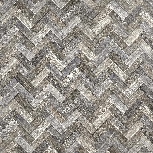 Wood Effect Herringbone Vinyl Sheet Flooring Grey Brown Lino Flooring Roll Anti Slip Water Resistant Bathroom Kitchen Living Room Vinyl Flooring (Rufford Small Herringbone, 4m x 3m)