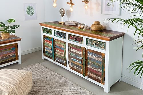 Riess Ambiente Einzigartiges Sideboard Jakarta 160cm Mango weiß bunt recyceltes Massivholz aus Fischerbooten