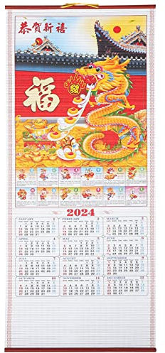 Abaodam Calendrier Lunaire Chinois 2024 Parchemin Pour L'année Du Dragon Calendrier Fengshui Conception Fu Chinoise Quotidien Pour Les Jours De Bon Augure