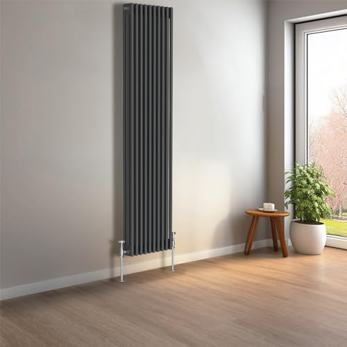 NRG 1800 x 470mm Anthracite Vertical Traditional Column Cast Iron Style Radiator Central Heating Radiator Perfect for Bathrooms, Kitchen, Living Room Triple Panel