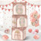 Guiruiy 3 Pcs 60th Birthday Decorations Boxes for Women, Pink Rose Gold Happy 60th Birthday Balloons Boxes Party Supplies, Pink Sixty Year Old Birthday Theme Cardboard Box Decor