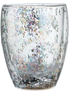 Tasse à café en verre isotherme double couche avec paillettes épaisses, motif ciel étoilé, mignon et créatif, tasse à café en verre transparent, 350 ml, style haut – paillettes couleur aléatoire