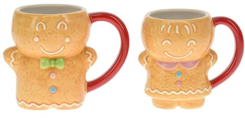 VARZI Tazza Natalizia In Ceramica Omino Di Pan Di Zenzero 10cm Con Dettagli Colorati - Idea Regalo Natalizia Dolce E Decorativa