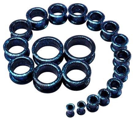 Longbeauty 20er Set/10 Paare Hart Silikon Tunnel Set Dehnungsset Ohr Piercing Schmuck Double Flared Stretching Expander 6MM-25MM, Schwarz/Blau