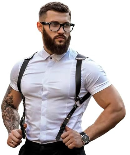 BaronHong PU-Leder-Renaissance-Hosenträger, Vintage-Herren-Rückenstützgeschirr, Metallhaken für Männer, Steampunk, handgefertigt (schwarz, M)