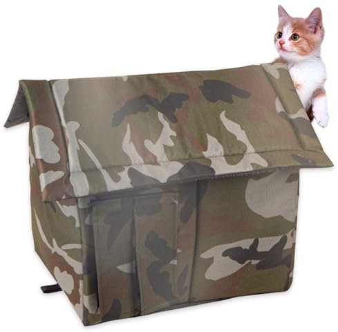 Outdoor Cat House Waterproof Windproof Thermal Oxford Cloth Feral Cat Shelter with Label Sponge Filling Zippered Detachable Outdoor Cat Kennel