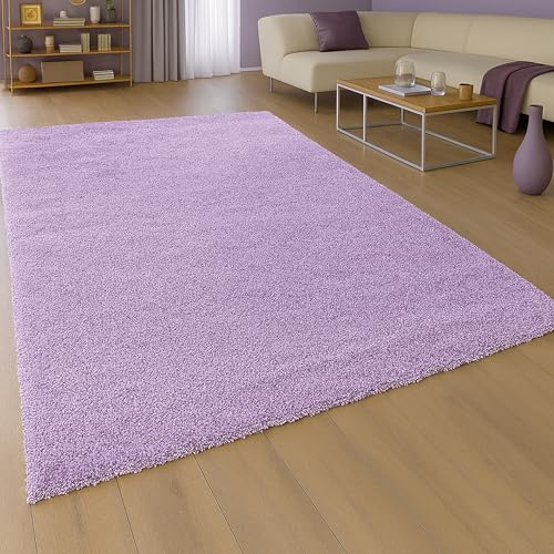 Teppich-Traum Teppich Wohnzimmer Esszimmer Schlafzimmer XXL Shaggy Hochflor weich flauschig modern Uni pflegeleicht robust Allergiker geeignet Saugroboter geeignet Flieder 240 x 340 cm