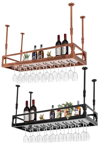 Begoniape Deckenregal Weinregal Weinflaschenhalter Hängender Retro Eisen Dekoration Regal Höhenverstellbare Hängeregal bis 50kg für Bar Café Küche Bronze (100 * 35 * 35-55 cm)