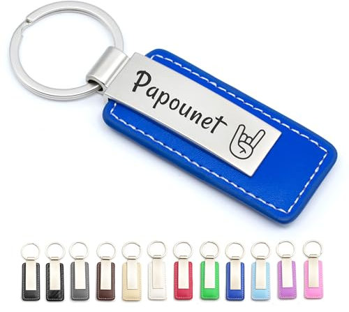 Porte-clés personnalisé en cuir et métal - Idée cadeau homme femme ou couple, cadeau personnalisé porte clé marraine parrain, cadeau père, mère (Bleu foncé - Avec personnalisation)