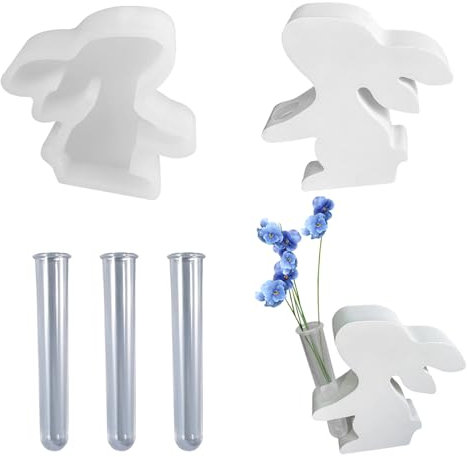 Silikonform Für Hydrokultur-Vase, Osterhase Gießform Mit 3 Reagenzglas, Hasenform Für Heimdekoration (C)
