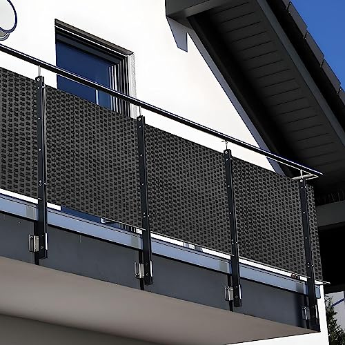 NYVI Polyrattan Balkon Sichtschutz Privafence 100x300 cm Anthrazit - Wetterfeste Balkonbespannung - UV-fest, Witterungsbeständig, 100% Blickdicht - Balkonumspannung Balkonumrandung 1x3 m