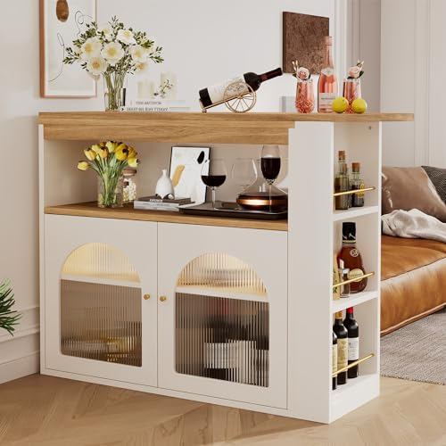 soges Bartisch Bistrotisch Esstisch mit Drehplatte, Küchenschrank Buffet Sideboard, Aufbewahrungsschrank & Pub-Tisch in Einem für Esszimmer