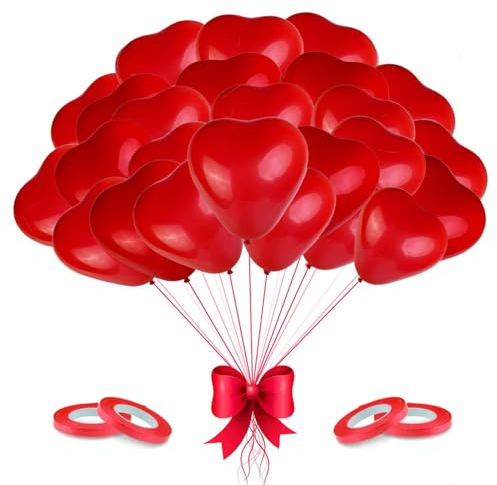 100 Stück Herzluftballons Rot, Helium Luftballons Hochzeit,Herz Luftballons,Latex Herz Ballon 12 Zoll für Hochzeit Verlobung Valentinstag JGA Party Deko (Rot)