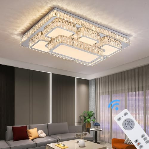 Eurohandisplay LED Pendelleuchte Hängelampe TY3019-95x65 mit Fernbedienung Lichtfarbe warmweiß bis kaltweiß einstellbar dimmbar vergoldete Metallrahmen,klare große Kristalle (TY3019-95x65)