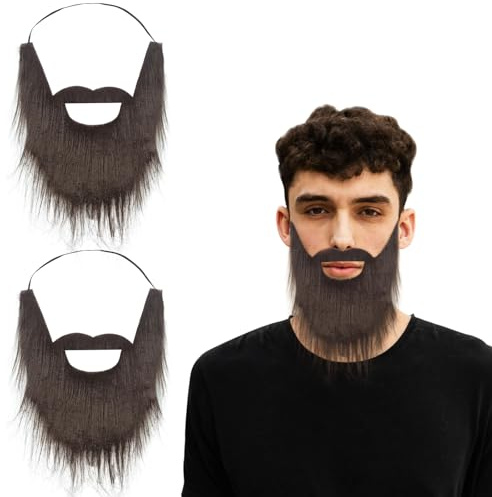 UILYNIU 2 Stücks gefälschte Bärte,Schnurrbart von Präsidenten,Party gefälschter Bart, lustiger Bart,Weihnachtsmann Bart, falsche bärte für Männer, Versammlungen, Cosplay-Zubehör (braun)