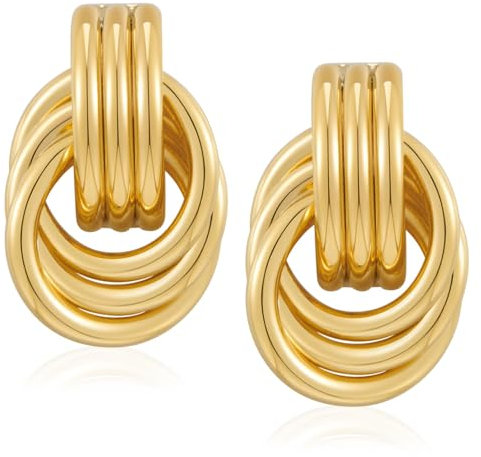 Knoten Goldene Ohrringe - Vintage Verdreht Gestrickte Creolen, Hypoallergen, Chunky Silver Hängend, Modeschmuck für Damen Mädchen Geschenke