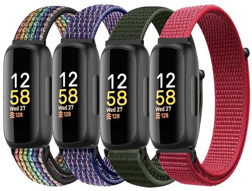 ShuYo Sportschlaufen-Nylon-Armband, kompatibel mit Fitbit Inspire 3/Inspire 2/Inspire/Inspire HR/Ace 2/Ace 3, verstellbares, robustes Klettverschluss-Ersatzarmband für Damen und Herren (4 Stück)