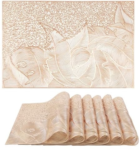 fanquare 6-teilig PVC Platzset in Gold mit Blätter-Design, 45x30cm, ideal zum Schutz Ihrer Tabelle vor Kratzern und Flecken