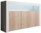 MB Muebles Bonitos, Aparador Aker con Luz LED y 3 Puertas para Salón Comedor, Mueble TV de Melamina Mate, Color Blanco y Sonoma, 155x91,5x37 cm