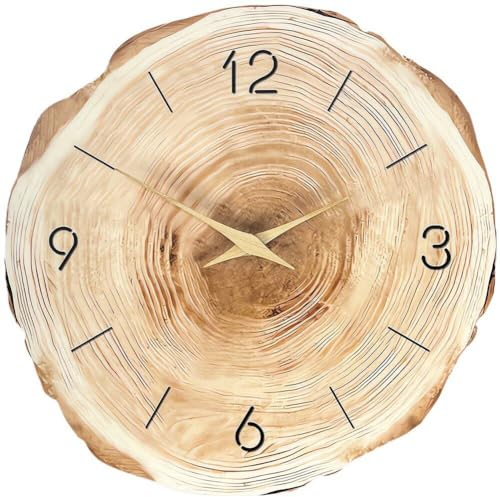 Tsffae Reloj De Pared De Grano De Madera, Arte Simple Moderno, Reloj Rústico Silencioso, Reloj De Pared De Salón, Decoración para Hogar, Comedor, Cocina Y Escuela