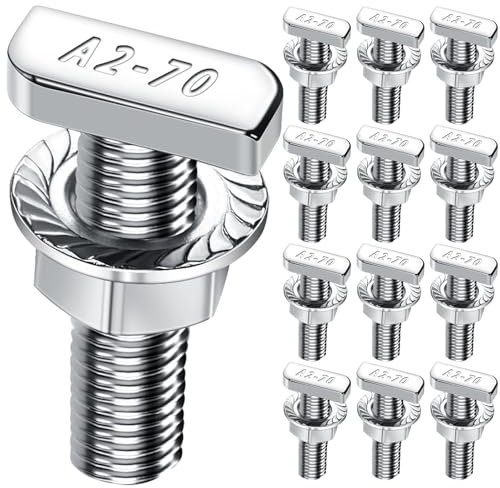 Viti a testa martello, m8 x 30, in acciaio inox A2, 70,12 pezzi, viti a testa martello, con dadi di blocco, dadi flangiati M8, per guide di montaggio solare PV, serra e profilo in alluminio per