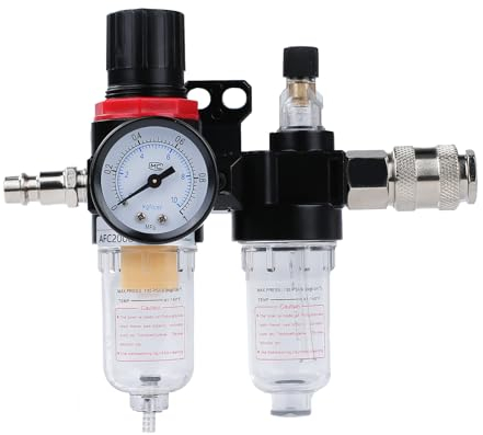 DEWIN 1/4 Filtro Aria Regolatore,Unità Di Manutenzione Dell'aria Compressa Duplex,Regolatore Di Pressione Da 1/4 Di Pollice,Separatore D'acqua Con Manometro,Separatore D'acqua Del Com