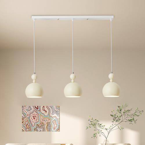 RXPVUXE Iluminación Colgante con luz de Isla de Cocina Blanca, lámpara Lineal Moderna de 3 Luces, iluminación de Isla Estilo Crema, lámpara de Techo para Comedor de 27 Pulgadas, lámpara suspendida de