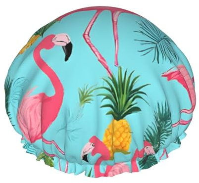 Duschhaube mit Flamingo-Druck, doppellagig, gefüttert, Duschhauben für Damen, wiederverwendbar