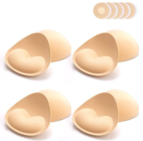 Bra Pads Inserts Breast Enhancer - 4 Pairs Women's Triangle Breathable Bra Inserts Sew in Bra Cups for Sports Bras Swimsuits Bikini Push up Pads (Beige) for B/C Cup