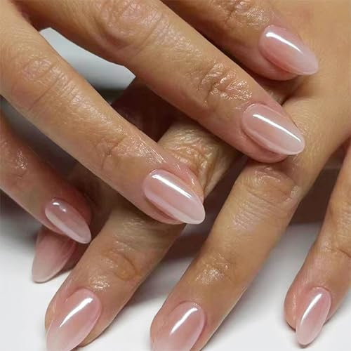 Calkkrer 30 pcs. Nude Rosa Press On Nails, Faux ongles courts à coller, Faux ongles brillants avec design, Fausses pointes, Faux ongles