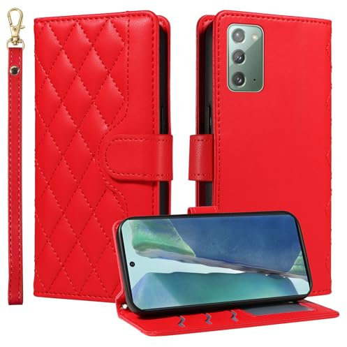 Handyhülle Kompatibel mit Samsung Galaxy Note 20 Hülle, Premium PU Lederhülle Klappbar Flip Case Tasche Magnet Kartenfach Ständer Klapphülle Schutzhülle für Samsung Galaxy Note 20, Rot