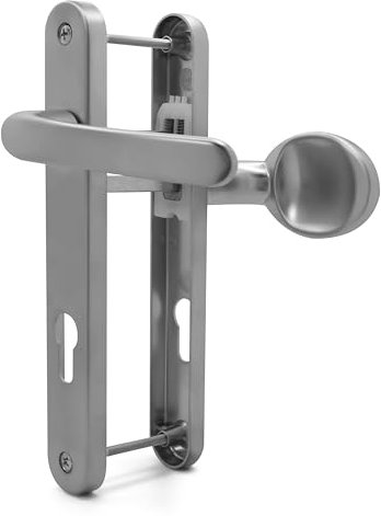 TSS UPVC Door Handle Set- Lever Moveable Pad - 92mm / 70mm PZ (Centres) - 203mm Screw to Screw - Backplate 235mm X 32mm - Replacement UPVC Door Handles - PVC Door Handle (Silver)