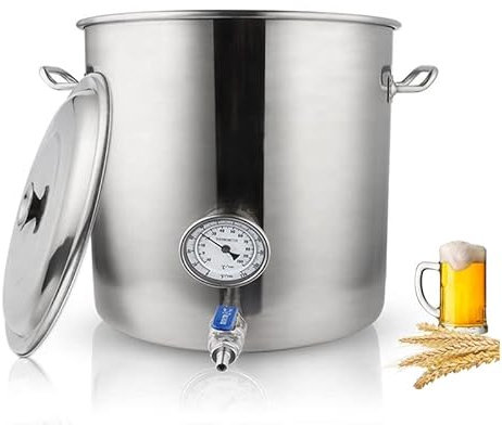 KUANGGE Bollitore per Birra in Acciaio Inox da 19L/30L/45L/60L/95L con termometro, Coperchio e valvola a Sfera, pentola per Birra, Botte per zuppa, Tino di ammostamento per la Produzione casalinga d