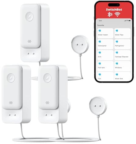 SwitchBot WLAN Water Detector No Hub Required (Only 2.4G), Smart Water Sensor 100 dB Adjustable Alarm & App Notification, IP67 Waterproof, Water Leak Detector for Home with 1 m Sensor Cable