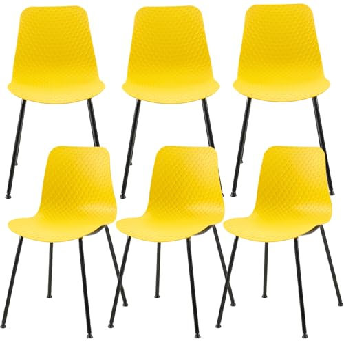 Achiemart Esszimmerstühle 6er Set, Küchenstuhl Kunststoff mit Metallbeinen & Rückenlehnen, Schalenstuhl Wohnzimmerstühle Bistrostuhl für Esszimmer Büro Garten(Gelb)