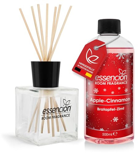 essencion Christmas Raumduft – Weihnachtliche Düfte in 500ml (Apple-Cinnamon Set mit 200ml Glasdiffusor)