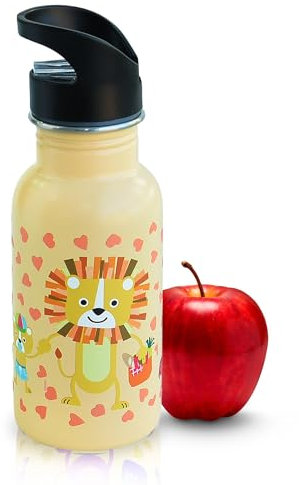 Iris Barcelona Botella Infantil Acero Inoxidable 400 mL Con Pajita y Asa de Transporte – Sin BPA – Ideal para Cole, Viajes, Guardería (APRICOT)