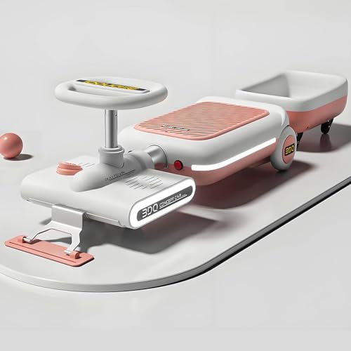 Cleaning Go Kart for Kids, Ride On Mop Floor Cleaner Go Carts, Portable Electric Wiggle Car, Retractable Cleaning Mopping Kart with Storage Bin,Pink