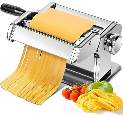 Pasta Maker Machine, Stainless Steel Pasta Roller with 9 Adjustable Thickness Settings and 2 Cutter, Noodle Maker for Spaghetti, Fettuccini, Lasagna