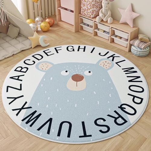 AIMECO Weicher Kuscheliger Kinderteppich Weicher Rund Carpet Wohnzimmer Teppichen Mädchen Schlafzimmer Kinderzimmer Waschbarer Pflegeleicht Teppiche Motiv Rund 100cm Bärenblau