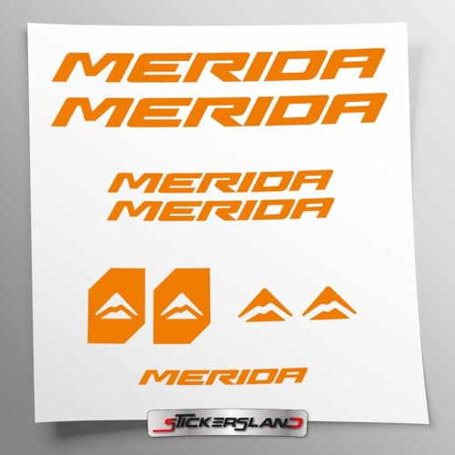 Aufkleber-Set kompatibel mit Rahmen Merida New MTB Mountainbike und Helm | Decals Sticker Fahrradaufkleber Schriftzug Logos | Stickersland® (Orange matt)