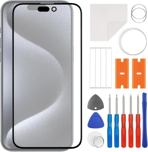 swark Neu Frontglas-Reparatursatz mit OCA Kleber kompatibel mit iPhone 15 Pro Max [6.7] A2849, A3105, A3106, A3108 aktualisiertem Reparaturwerkzeugsatz-Kein LCD-Bildschirm und Touch-Digitizer