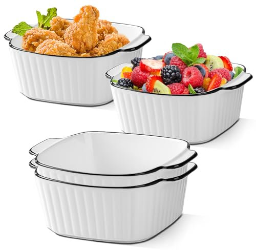 4er Auflaufform Keramik, 400ML Auflaufform Klein, Auflaufformen Airfryer, Quadratische Backformen mit Griffen Weiß für Lebensmittel Dessert Pudding Gerichte Backofen & Mikrowellen Sicher