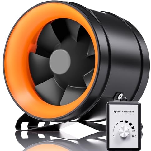 Hon&Guan 200mm EC Rohrventilator mit Drehzahlregler, 1411m³/h Rohrlüfter mit Regler EU-Stecker für Growzelt Gewächshaus Aktivkohlefilter HVAC
