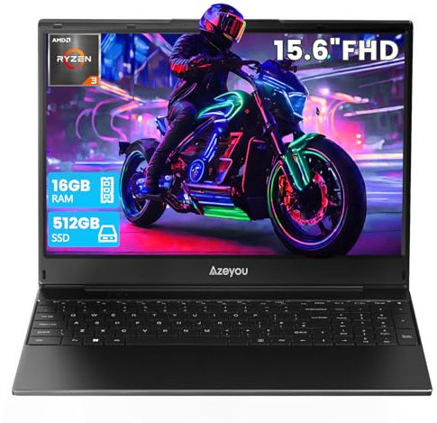Azeyou Laptop 15,6 FHD IPS per Business e Studenti, Processore AMD Ryzen 3 3200U, 16GB RAM, 512GB SSD, WiFi 5G, BT5.0, OS 11 Pro, HDMI, USB-C, Lettore di Schede SD, Tastierino Numerico, Webcam