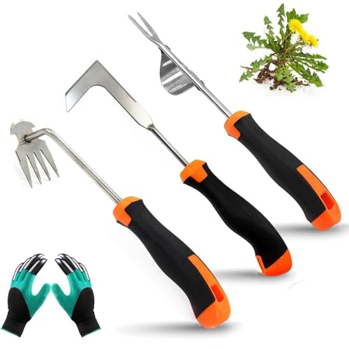 ZUSKYZU Unkraut Entferner Gerät Edelstahl, Unkrautjäter Verbesserte Gartenarbeit Hand Unkrautstecher, Fugenkratzer Mit Stiel Gartenwerkzeug Unkrautentferner