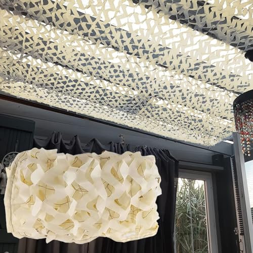 Filet de Camouflage Blanc cassé 3x4m(9.8x13ft), Voile d'ombrage pour pavillon, Protection Solaire, Respirant et résistant aux déchirures