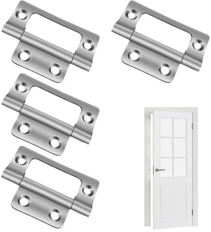 Flush Hinges Cupboard Door Hinges - 4 Pack (2 Pairs) 50 mm Cabinet Hinges for Cupboard Doors, Dressers, Wardrobes, Toolboxes - Chrome Plated Hinge for Furniture Use