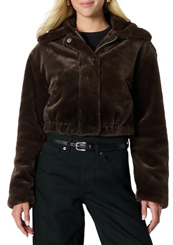 Amazon Essentials Veste Oversize en Fausse Fourrure à Coupe Décontractée avec Col Femme, Brun Foncé, M