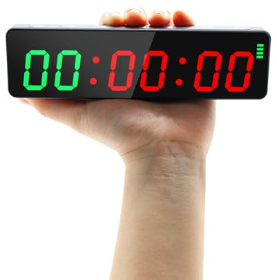 Ousmile Gym Timer, Mini Portable Gym Clock, Intervall-Timer für Workout, Stoppuhr mit Eingebauter Leistungsstarker Batterie, 12/24H LED Digital Uhr Countdown für Home/Gym/Garage